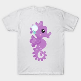 Cute Seahorse, Purple Seahorse, Starfish, Seashell T-Shirt